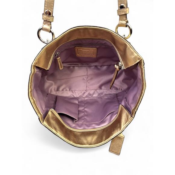 Coach Metallic Gold East West Embossed Signature Leather Tote Bag - Picture 14 of 15
